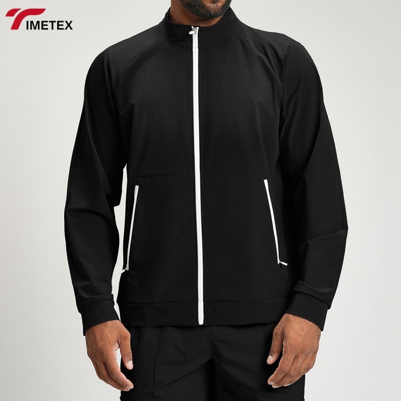 New OEM Custom Eco-friendly Recycled Contrast Color Regular Fit Athletic Breathable Training Men Jackets for Workout Fitness Gym