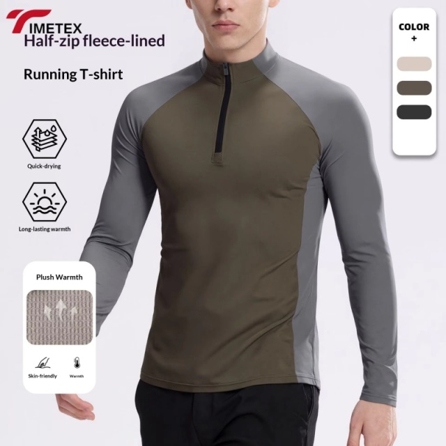 TIMETEX Warm Compression Shirt Lightweight Full-Zipper Closure Solid Pattern for Sports Running Cycling Fitness Leisure Tops