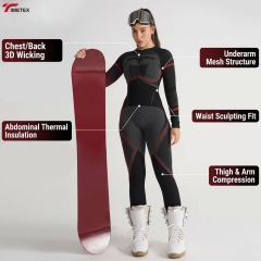 TIMETEX One Piece Ski Suit for Women Elastic Moisture Wicking Compression Thermal Quick Dry Snow Underwear for Winter Skiing