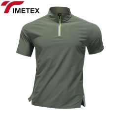 TIMETEX 2025 Men's Running Gym Sports T-Shirt Quick Dry Ice Silk Stand Collar Half Zipper Short Sleeve-80% Polyester 20% Spandex