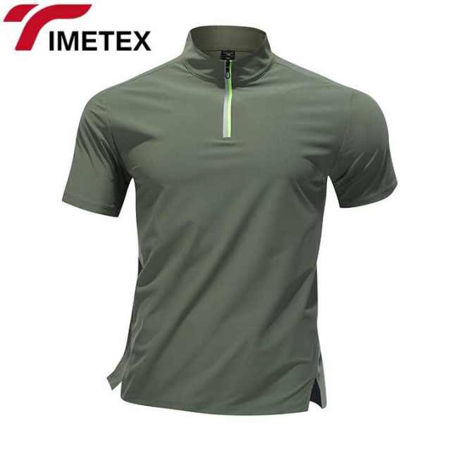 TIMETEX 2025 Men's Running Gym Sports T-Shirt Quick Dry Ice Silk Stand Collar Half Zipper Short Sleeve-80% Polyester 20% Spandex