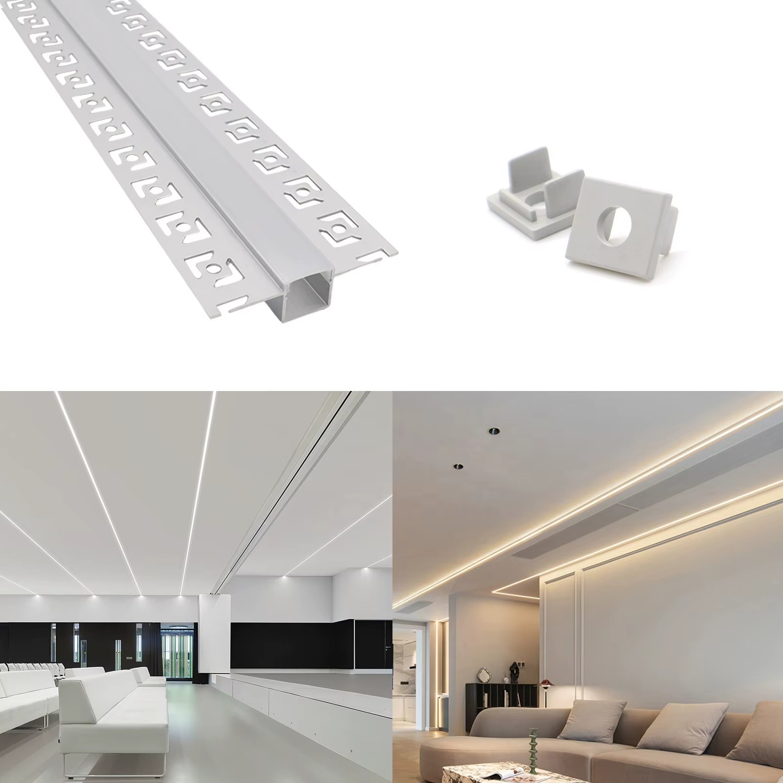 5050 Aluminum Alloy 6000 Series 50×50mm Silver Office Light Diffuser Smart LED Light Strip