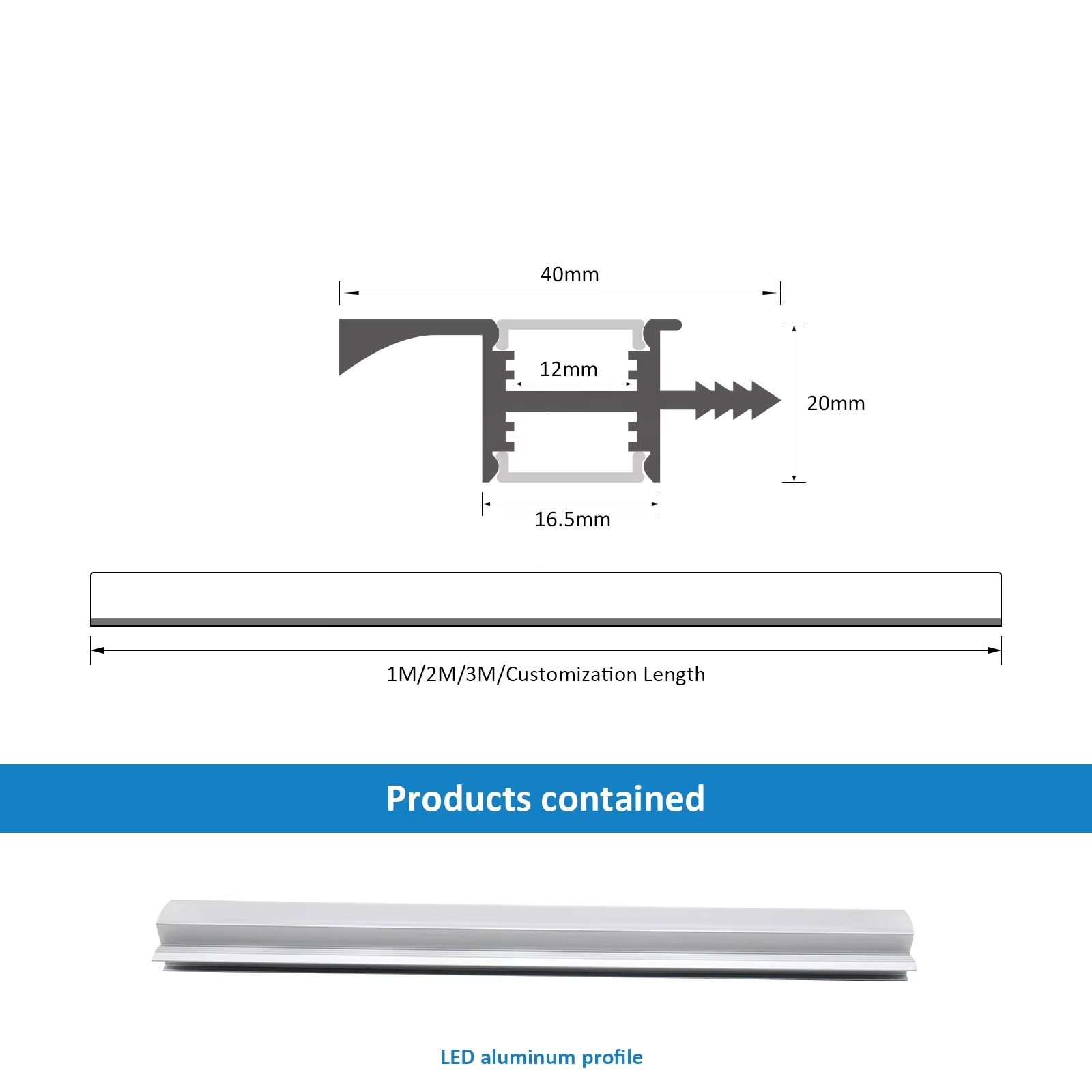 Wholesale 40×20mm Aluminum Kitchen LED Profile – Surface Mounted Cabinet Strip Light Channel for Modern Lighting