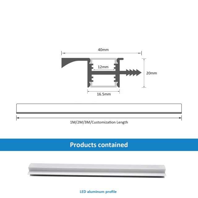 Wholesale 40×20mm Aluminum Kitchen LED Profile – Surface Mounted Cabinet Strip Light Channel for Modern Lighting
