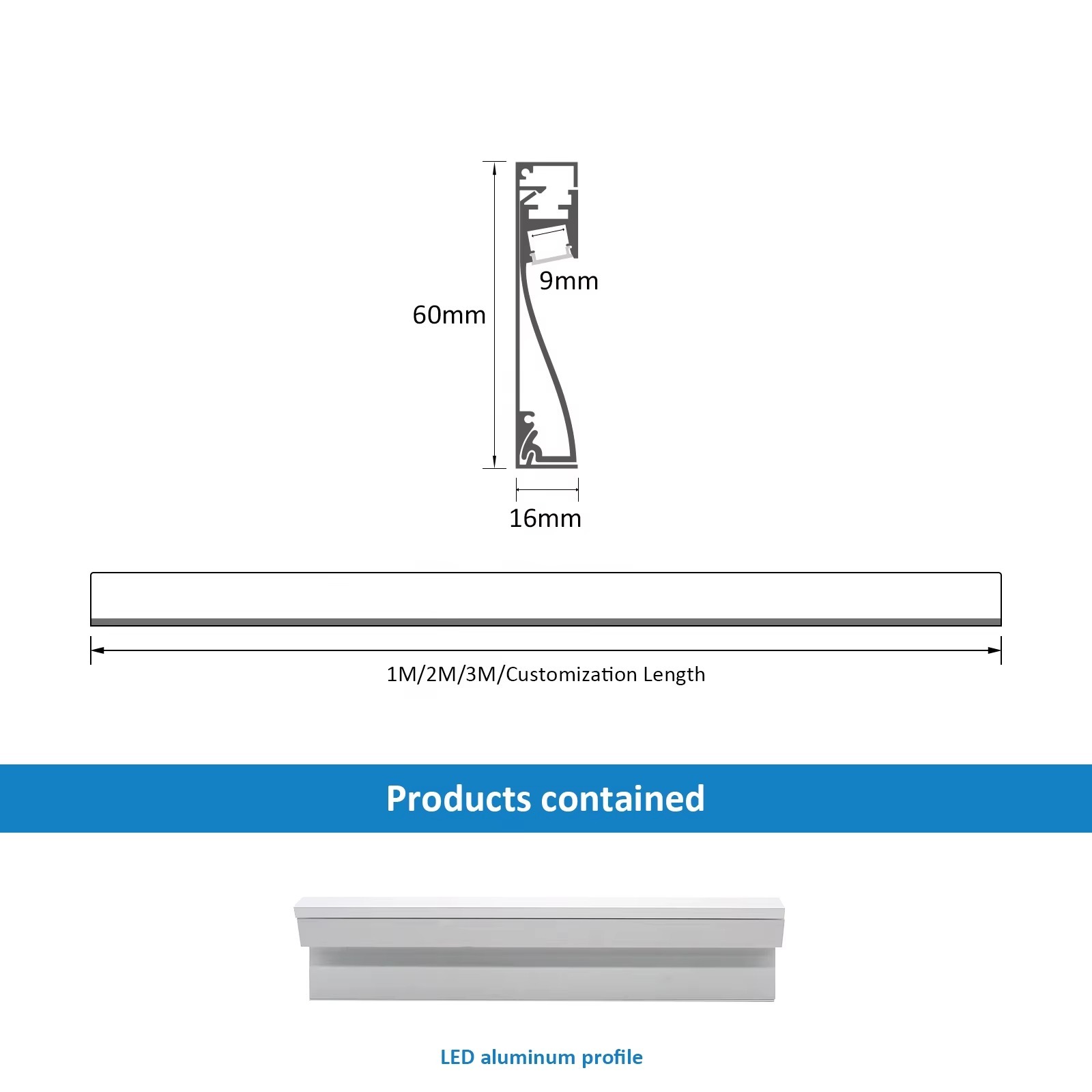 Wholesale Customizable LED Aluminum Skirting Board 60×16mm – Flexible Alloy Profile for Commercial Lighting