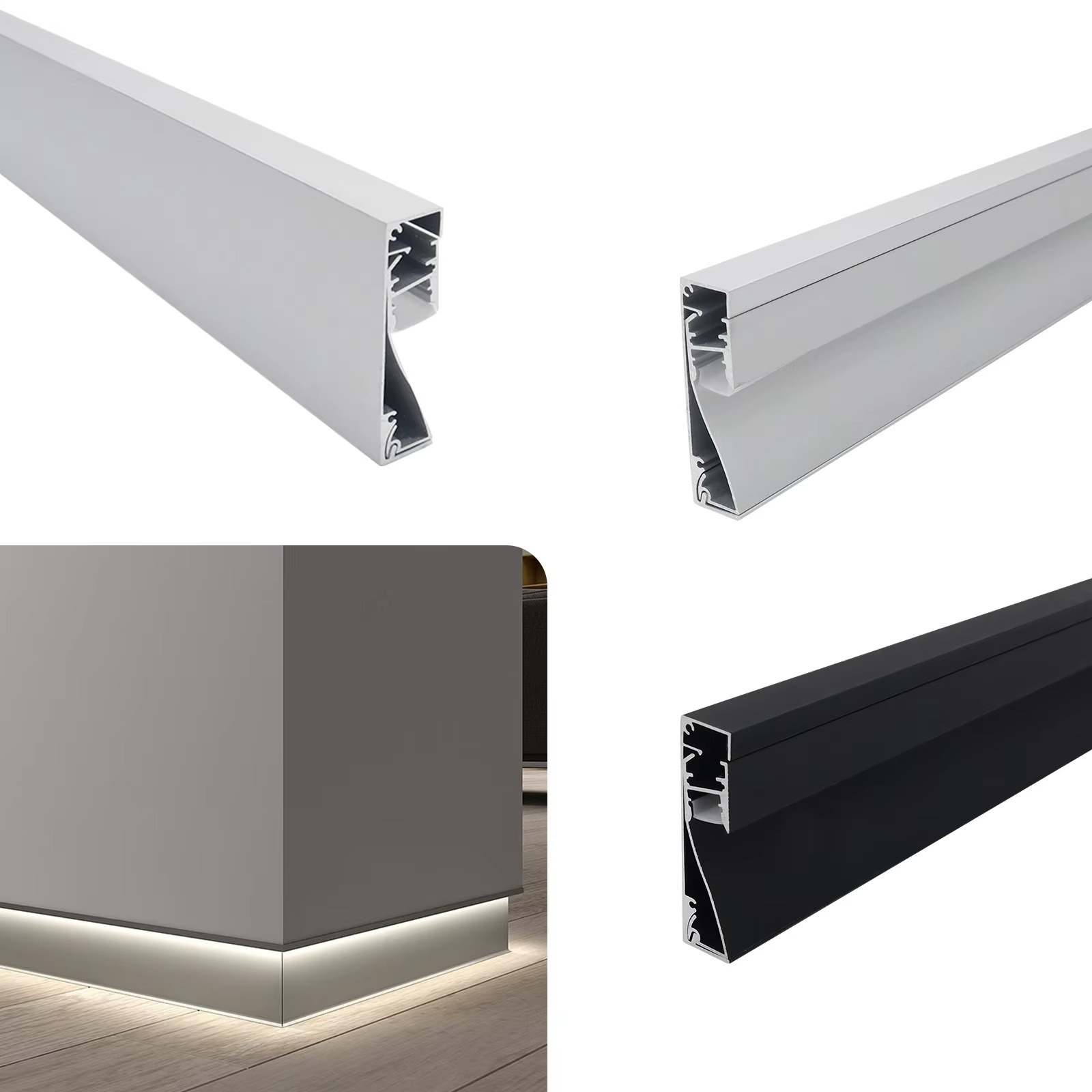 Wholesale Customizable LED Aluminum Skirting Board 60×16mm – Flexible Alloy Profile for Commercial Lighting