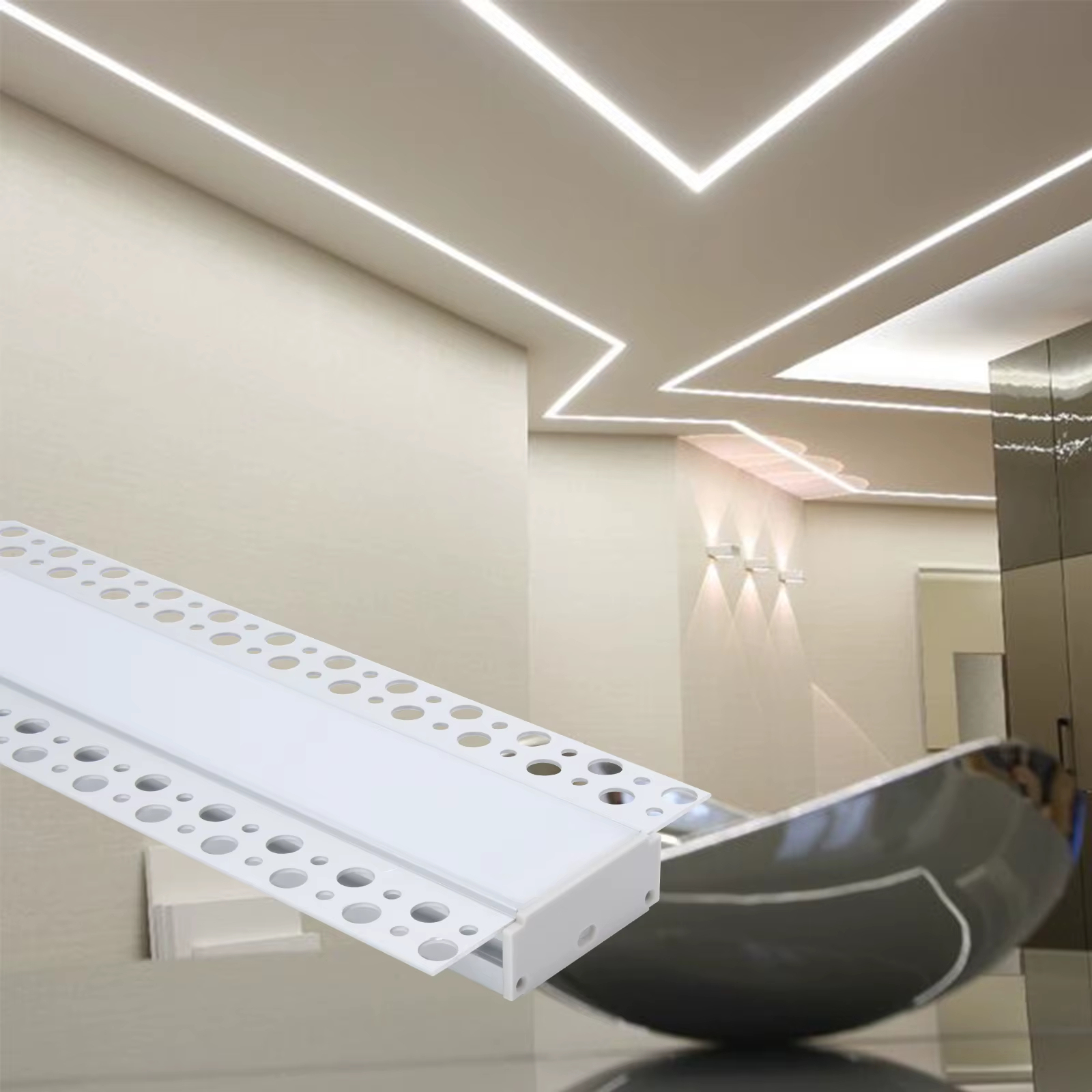 Plaster-in LED Channel with Diffuser for Drywall & Gypsum Recessed Lighting