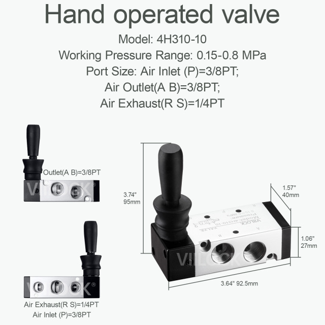 Pneumatic Air Hand Lever Valve, 5 Way 2 Position 3/8”NPT Solenoid Valve Manual Control Direct Driving Type Push-Pull 4H310-10,VIILOCK,Pneumatic Air Hand Lever Valve, 5 Way 2 Position 3/8”NPT Solenoid Valve Manual Control Direct Driving Type Push-Pull 4H310-10