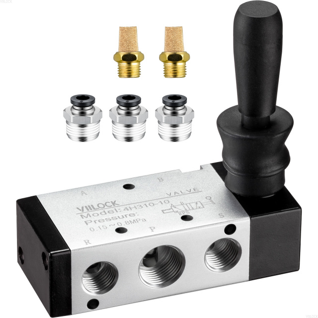 4H310-10 5/2-Way Hand Operated Lever Valve (Manual Reset),VIILOCK,Pneumatic Air Hand Lever Valve, 5 Way 2 Position 3/8”NPT Solenoid Valve Manual Control Direct Driving Type Push-Pull 4H310-10