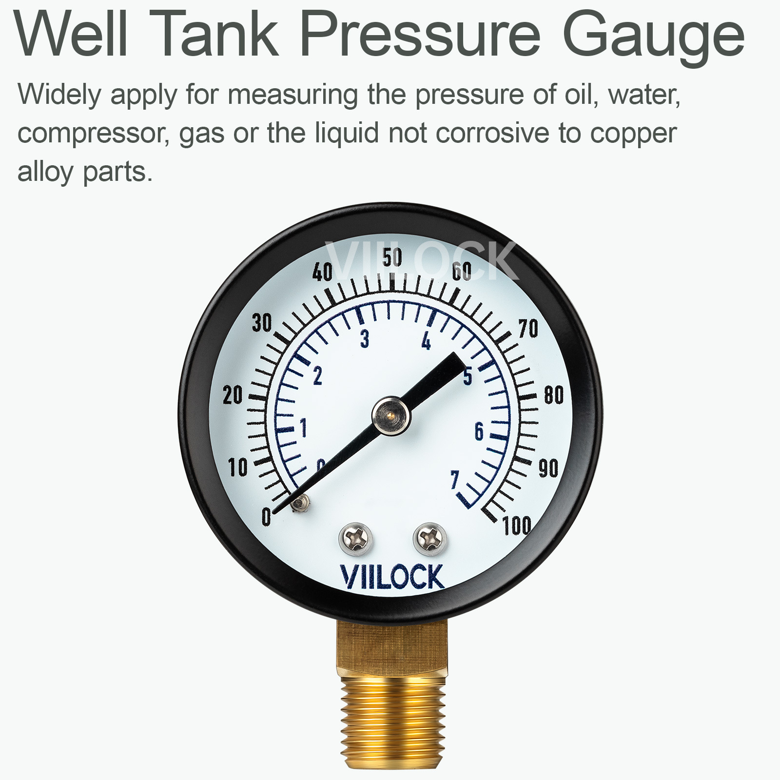 VIILOCK 2" Dial Lower Mount Well Tank Pressure Gauge (0-100PSI / 0-7Bar),VIILOCK,VIILOCK 2" Dial Lower Mount Well Tank Pressure Gauge (0-100PSI / 0-7Bar)