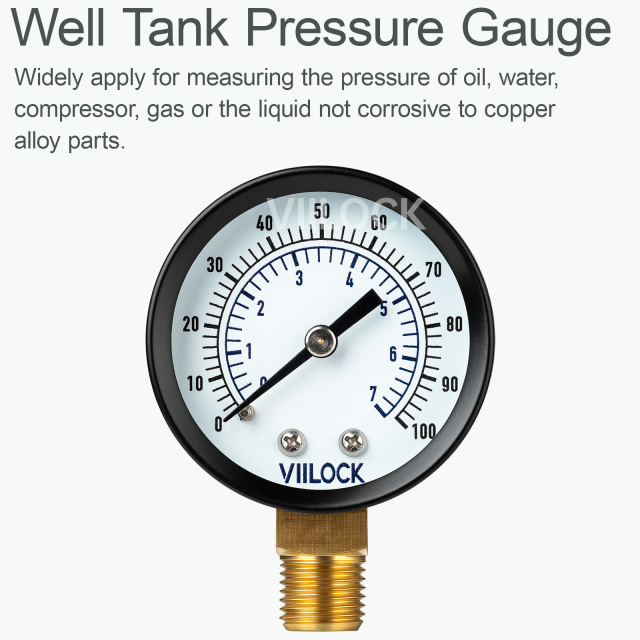 VIILOCK 2" Dial Lower Mount Well Tank Pressure Gauge (0-100PSI / 0-7Bar),VIILOCK,VIILOCK 2" Dial Lower Mount Well Tank Pressure Gauge (0-100PSI / 0-7Bar)