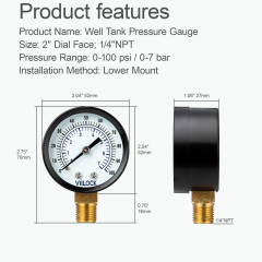 VIILOCK 2" Dial Lower Mount Well Tank Pressure Gauge (0-100PSI / 0-7Bar),VIILOCK,VIILOCK 2" Dial Lower Mount Well Tank Pressure Gauge (0-100PSI / 0-7Bar)