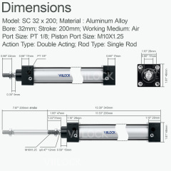SC 32×200 Standard Double Acting Pneumatic Cylinder (Single Rod),VIILOCK,SC 32×200 Standard Double Acting Pneumatic Cylinder (Single Rod)