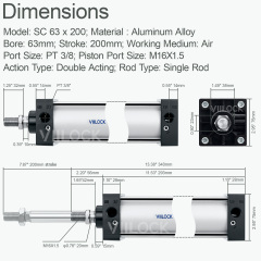 SC 63×200 Standard Double Acting Pneumatic Cylinder (Single Rod),VIILOCK,SC 63×200 Standard Double Acting Pneumatic Cylinder (Single Rod)