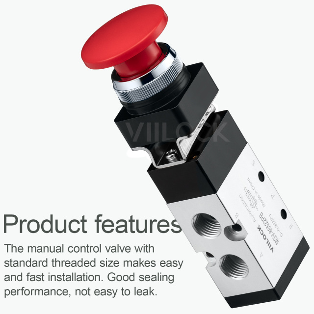 MSV-86522PB 5 Way 2 Position Momentary Mushroom Push Button Pneumatic Mechanical Valve,VIILOCK,MSV-86522PB 5 Way 2 Position Momentary Mushroom Push Button Pneumatic Mechanical Valve