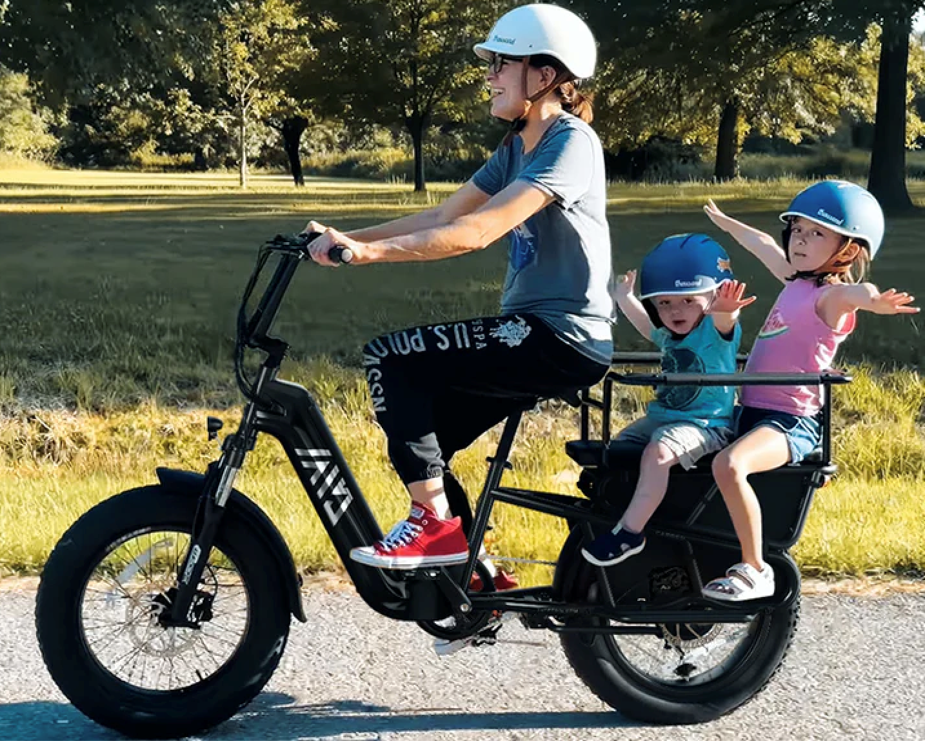 48V 20" Fat Tire Longtail  Cargo E-bike KIDS care camping