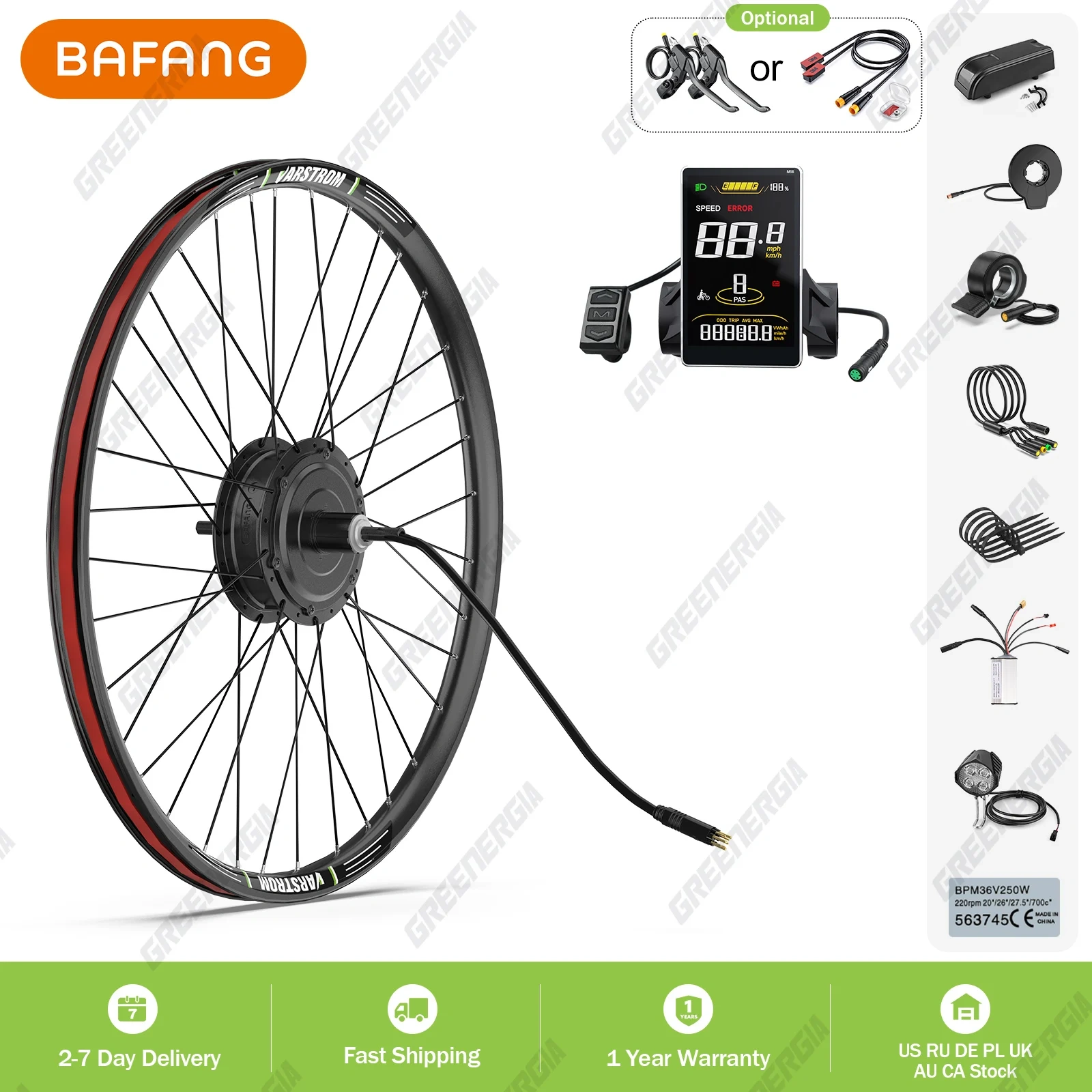 Bafang 48V 500W Front Rear Hub Motor Brushless Gear Bicycle Electric Bike Conversion Kit 20-29 Inch 700C Wheel Drive Engine