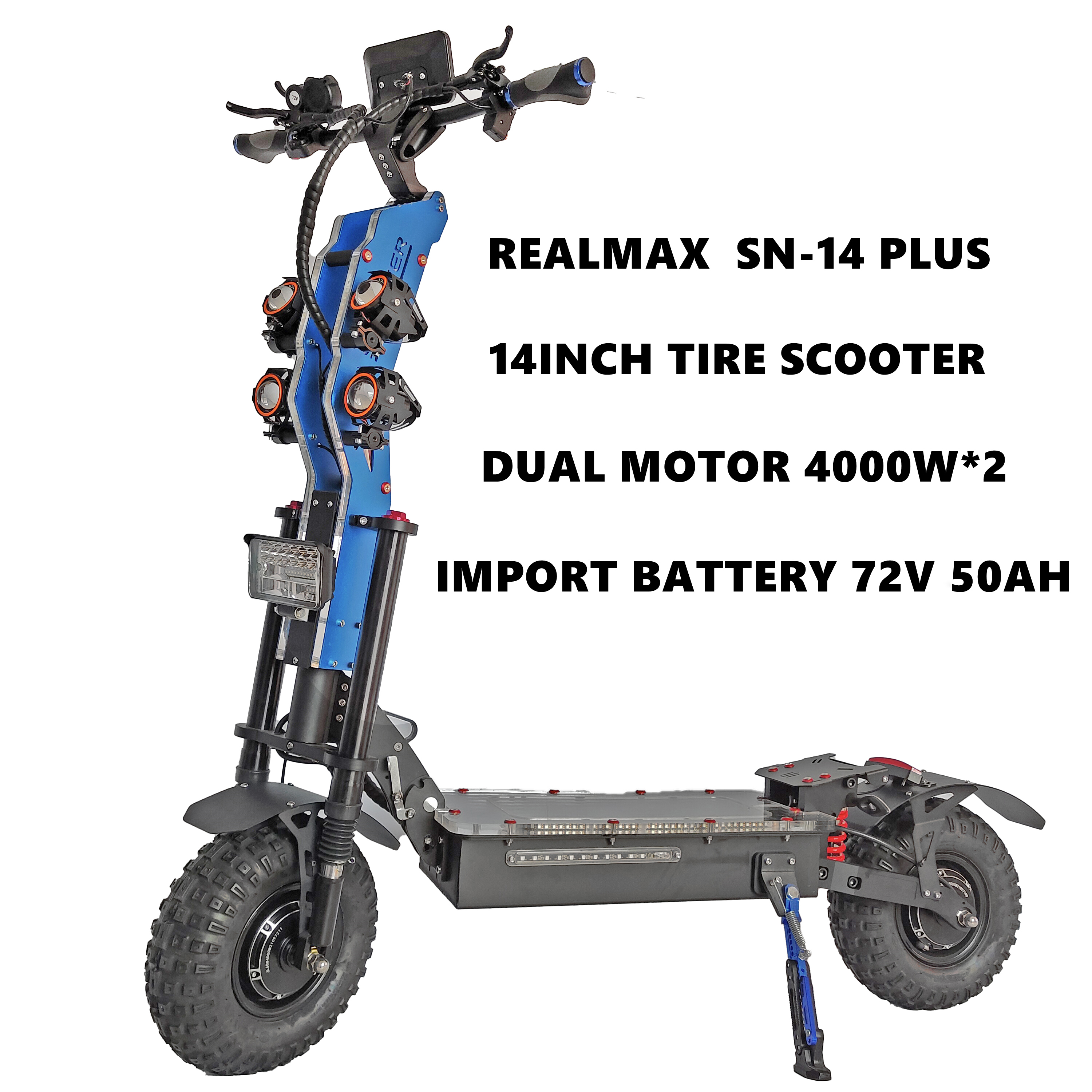 Max Speed 80-100KM/H 8000W Dual Motors Adults Electric Scooter 14 Inch with 72V50AH Battery