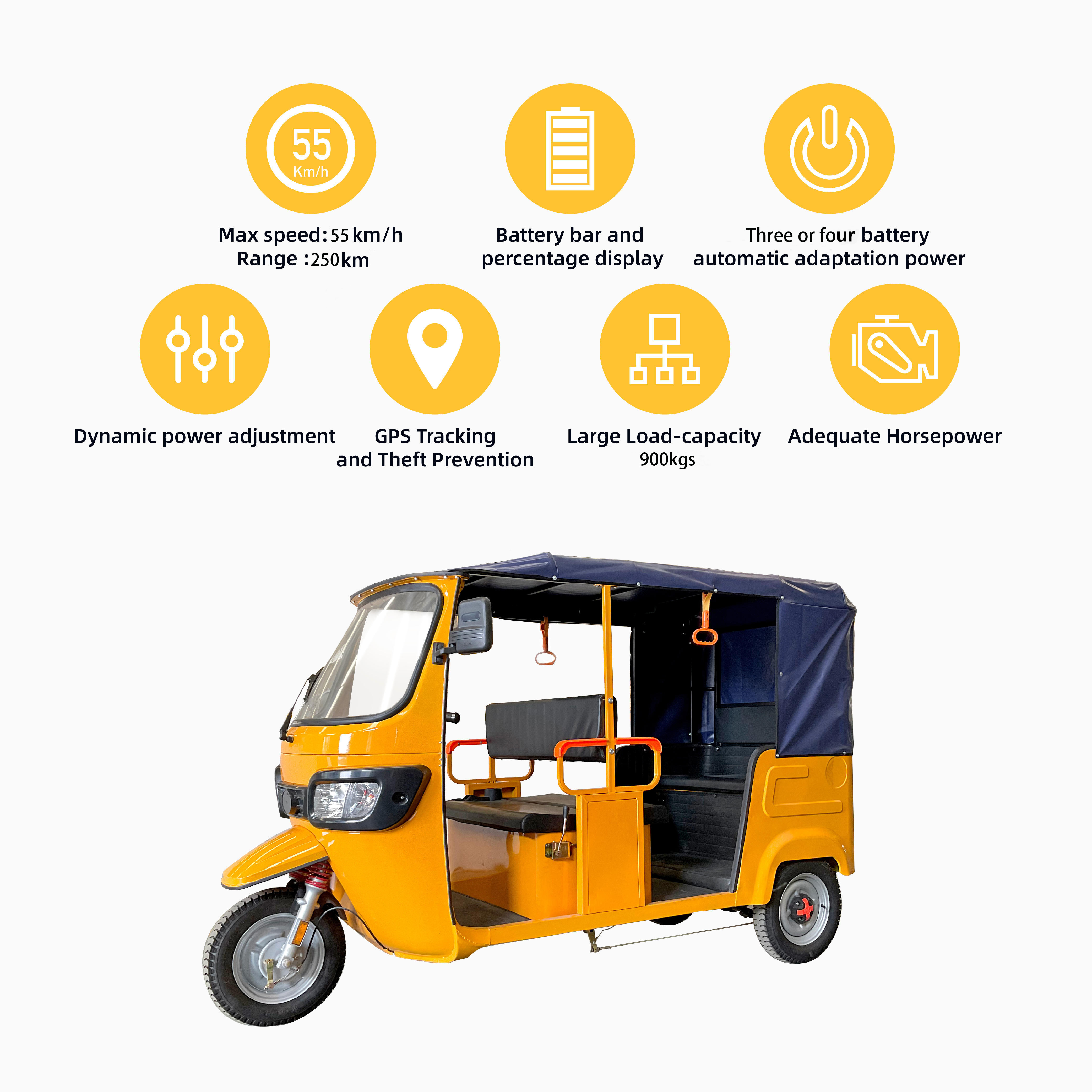 African Passenger Tricycle  E3W Electric Tuk Tuk Bajaj Rickshaw Passenger EV with Swappable Battery 2000W/3000W Motor Vehicle