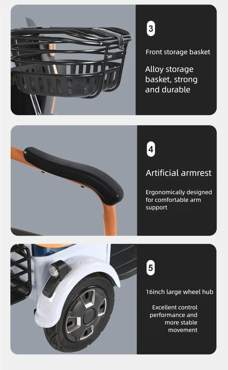Electric Tricycle 3-Wheeler Scooter 1000W Motor 140km Range for Adults Cargo & Passenger
