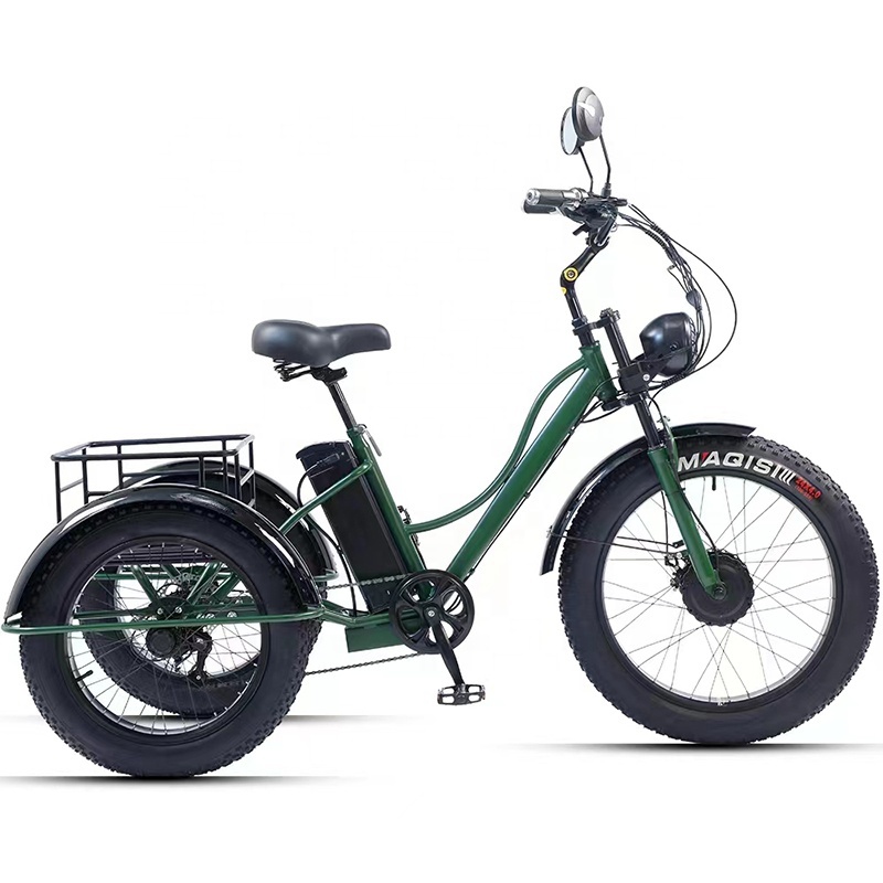 24inch Adult Electric Cargo Tricycle Bike 3 Wheel Fat Tire Bicycle Scooter Motorized Electric Tricycles E Trike for Transport