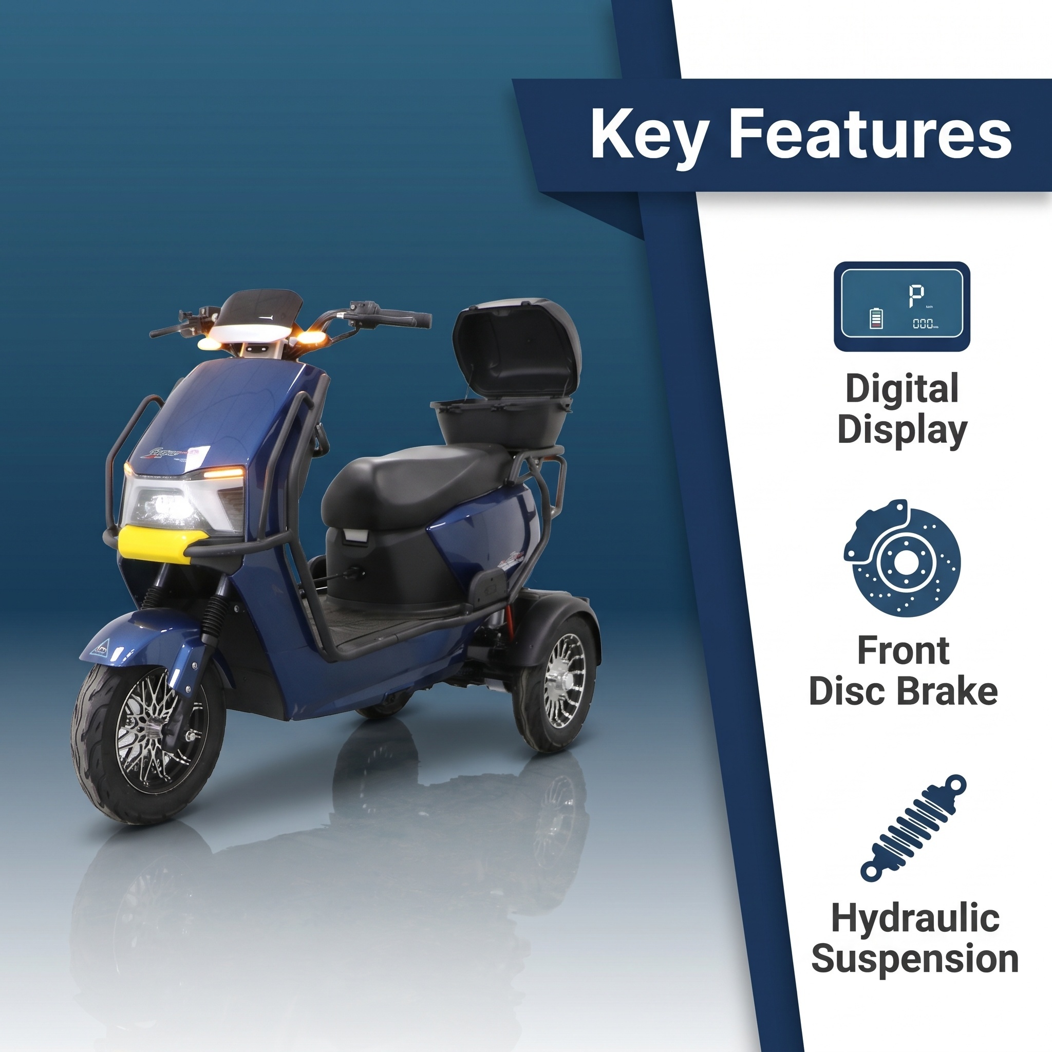 Smart Adult Rechargeable Battery 2500W Brushless Motor Large 3 Wheels Electric Scooter