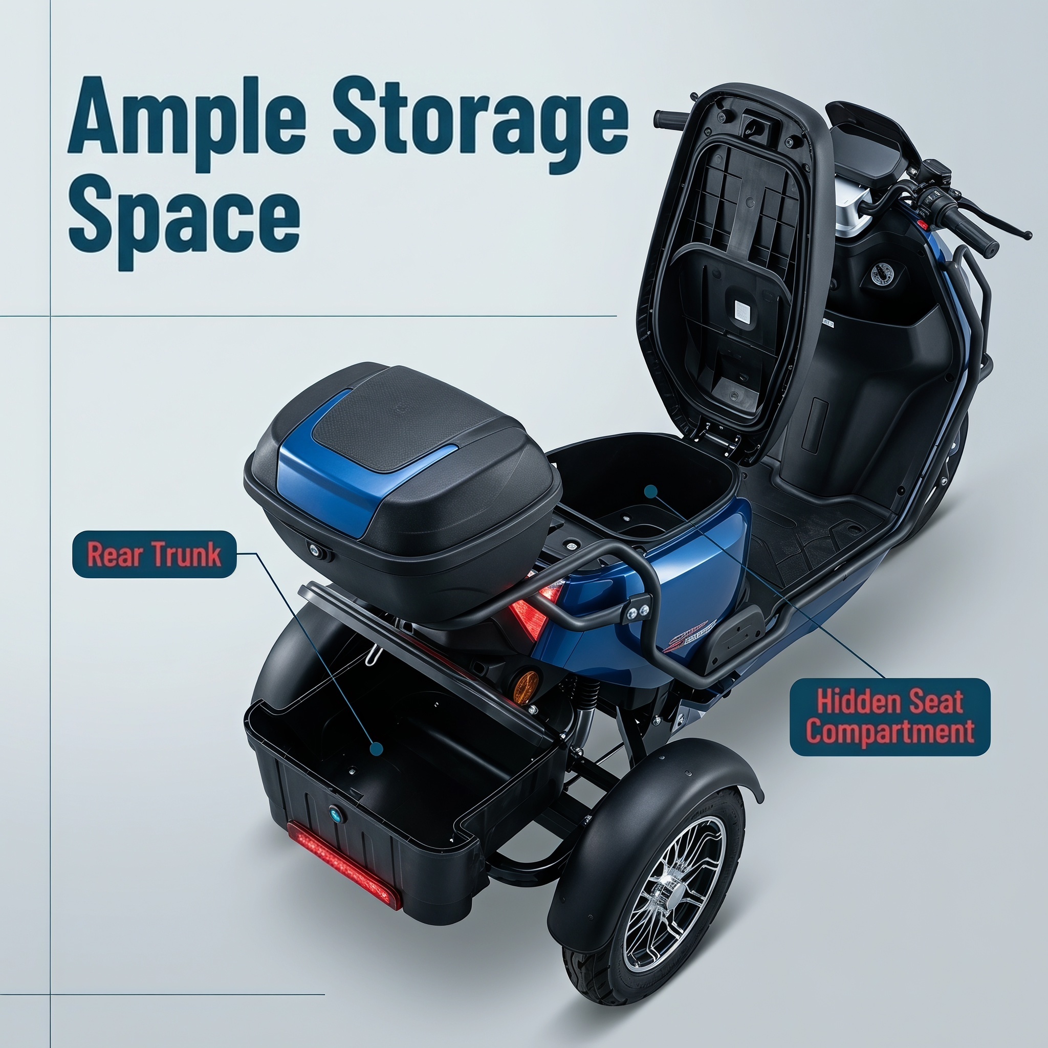 Smart Adult Rechargeable Battery 2500W Brushless Motor Large 3 Wheels Electric Scooter