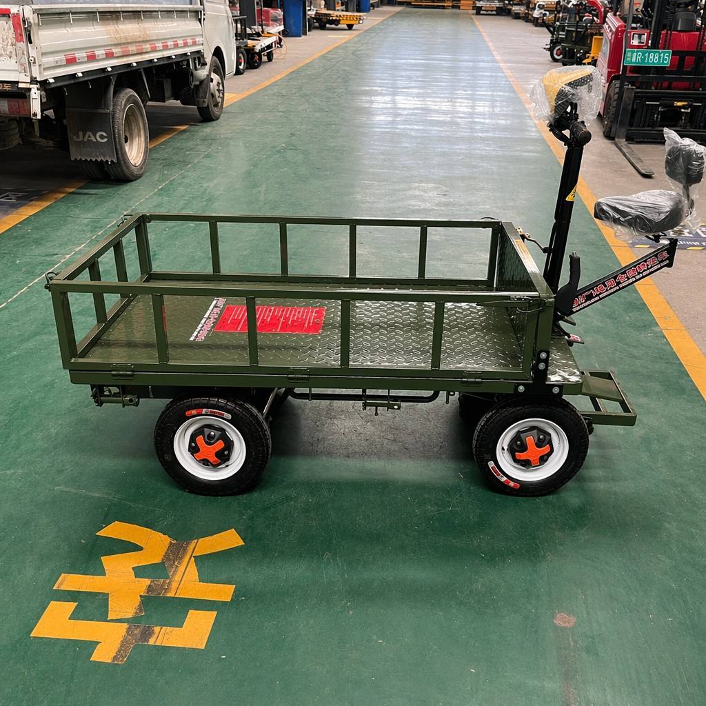 Durable Utility Four-Wheel Electric Flatbed Platform Trolley OEM Customizable Iron Frame Warehouse Cargo Cart