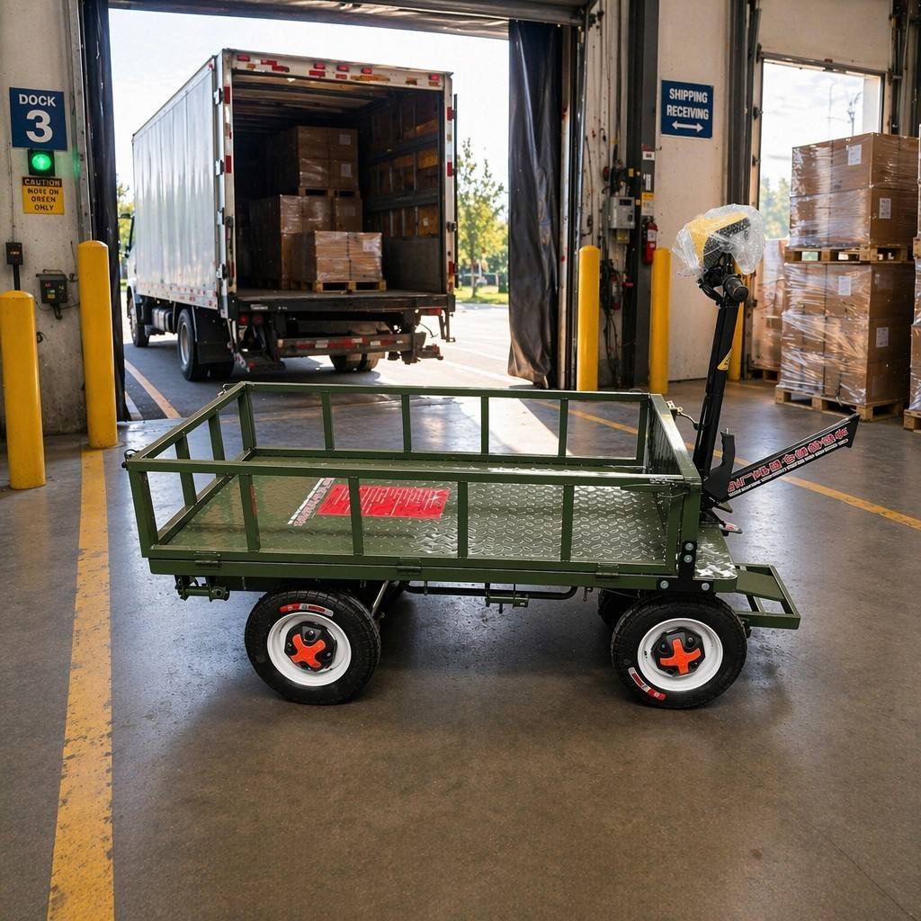 Durable Utility Four-Wheel Electric Flatbed Platform Trolley OEM Customizable Iron Frame Warehouse Cargo Cart