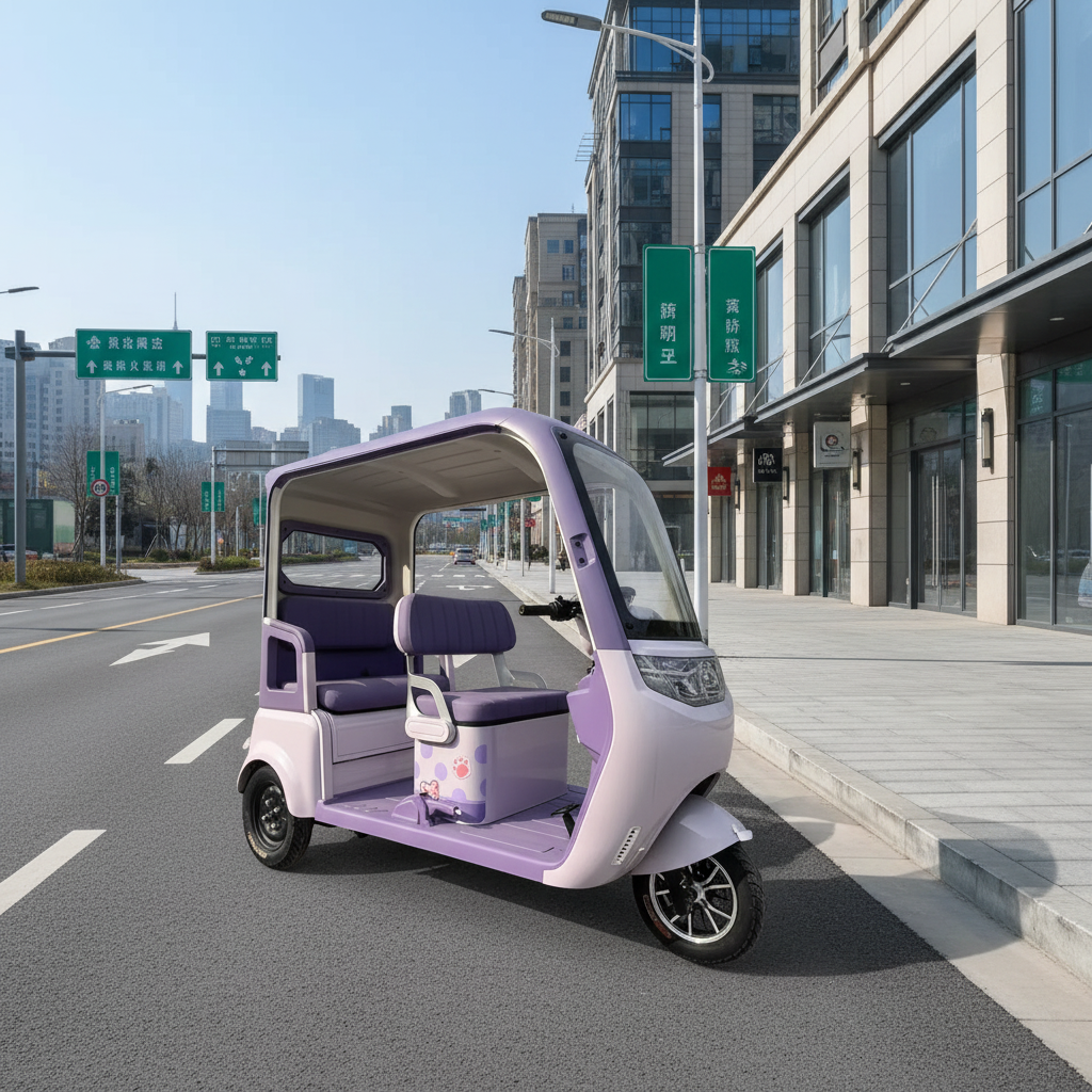 2025 Hot Closed Roof Electric Tricycle 800W 60V-Weatherproof 3-Seater with Shock Absorption for Community Travel