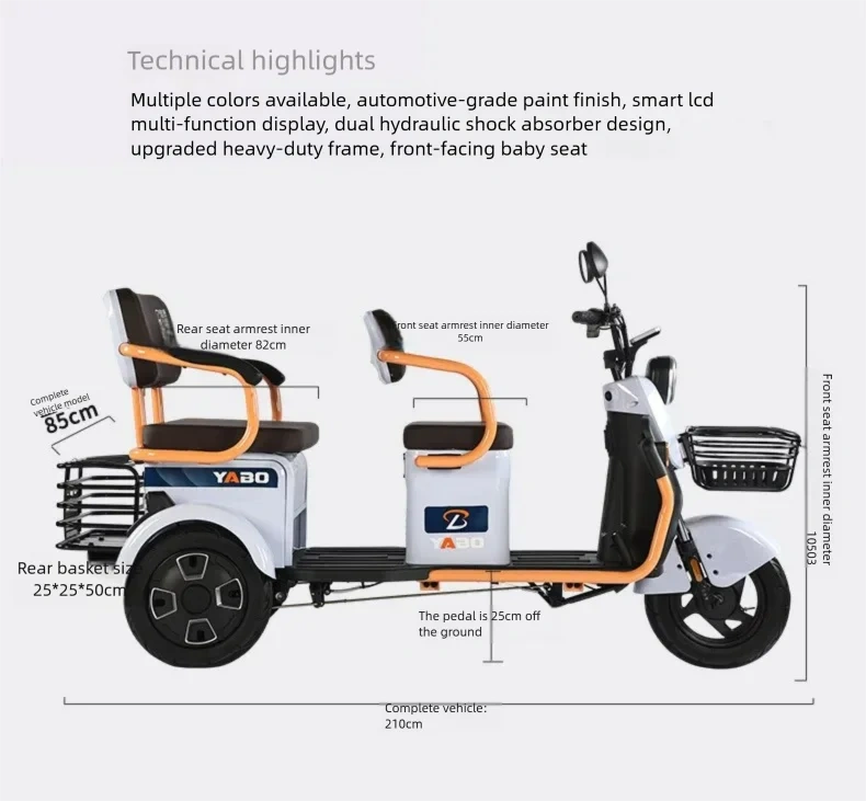 Electric Tricycle 3-Wheeler Scooter 1000W Motor 140km Range for Adults Cargo & Passenger