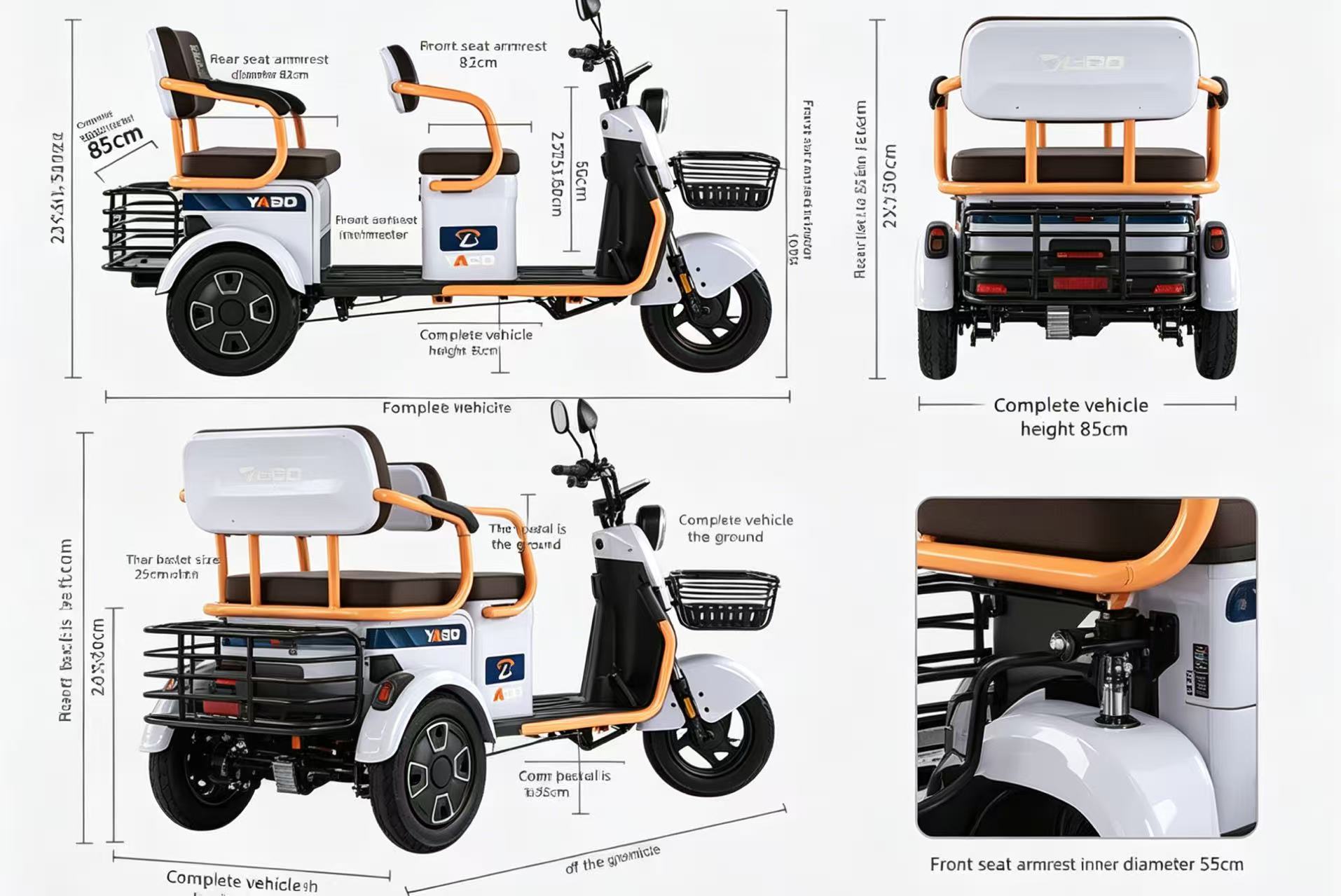 Electric Tricycle 3-Wheeler Scooter 1000W Motor 140km Range for Adults Cargo & Passenger