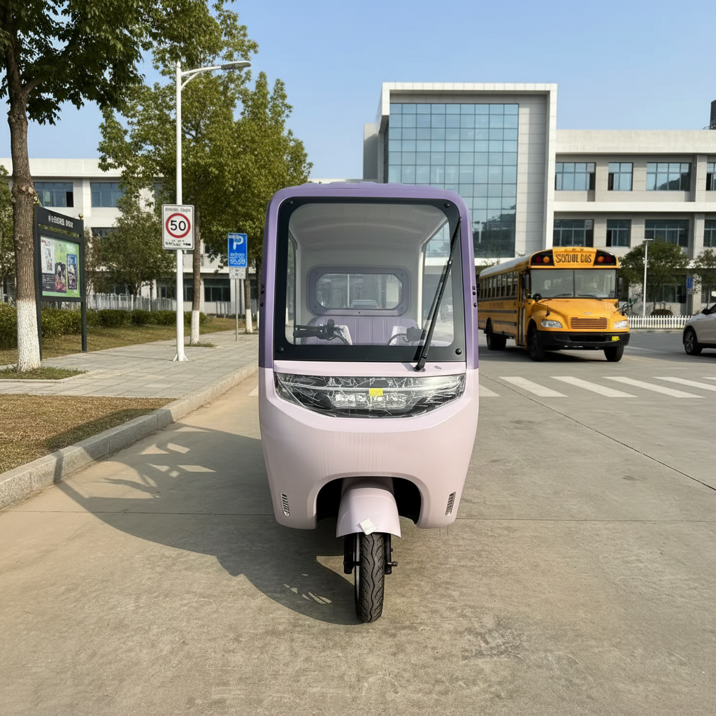 2025 Hot Closed Roof Electric Tricycle 800W 60V-Weatherproof 3-Seater with Shock Absorption for Community Travel