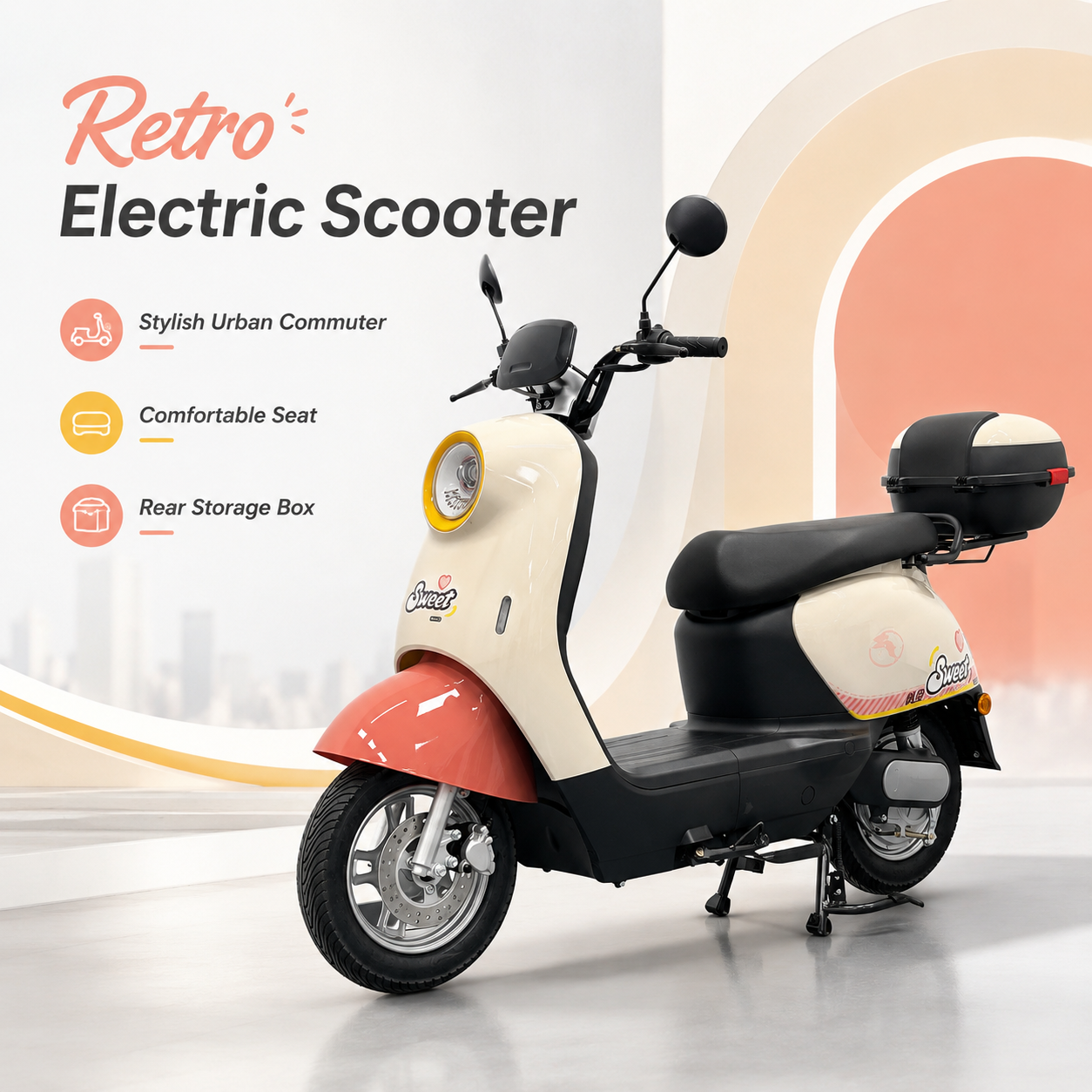 Adult 600W Electric Moped with 48V 60V Lead Acid Battery Rear Trunk City Electric Scooter
