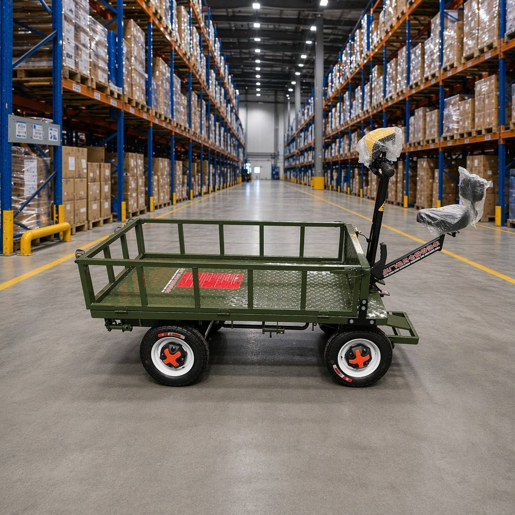 Durable Utility Four-Wheel Electric Flatbed Platform Trolley OEM Customizable Iron Frame Warehouse Cargo Cart