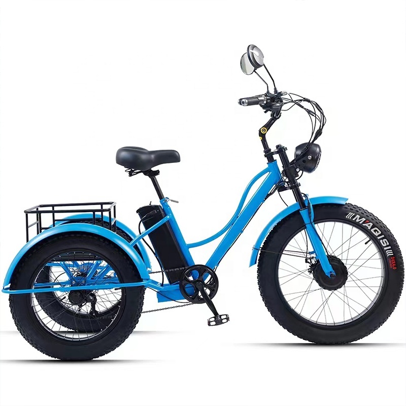 24inch Adult Electric Cargo Tricycle Bike 3 Wheel Fat Tire Bicycle Scooter Motorized Electric Tricycles E Trike for Transport