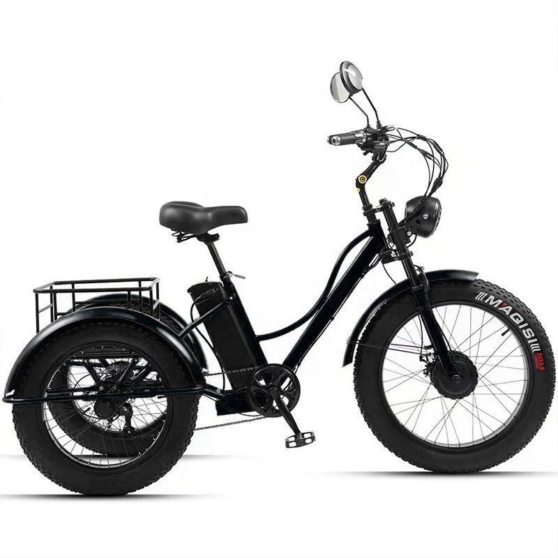 24inch Adult Electric Cargo Tricycle Bike 3 Wheel Fat Tire Bicycle Scooter Motorized Electric Tricycles E Trike for Transport
