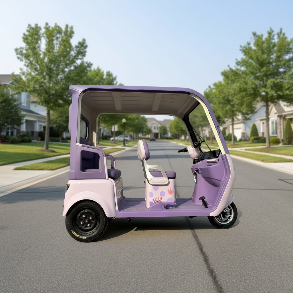 2025 Hot Closed Roof Electric Tricycle 800W 60V-Weatherproof 3-Seater with Shock Absorption for Community Travel