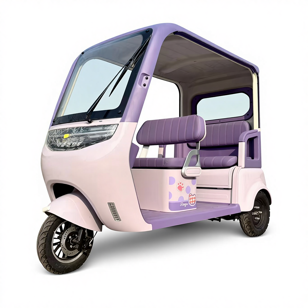 2025 Hot Closed Roof Electric Tricycle 800W 60V-Weatherproof 3-Seater with Shock Absorption for Community Travel