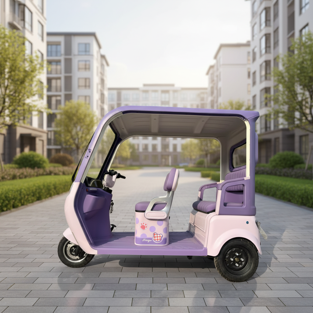 2025 Hot Closed Roof Electric Tricycle 800W 60V-Weatherproof 3-Seater with Shock Absorption for Community Travel