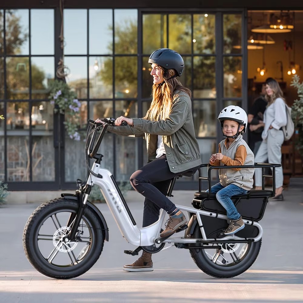 EU Warehouse Electric City Bike Hybrid Cargo Bike with Kids Seat for 2 Children with Safety Bars and Footrests for Rear Seat
