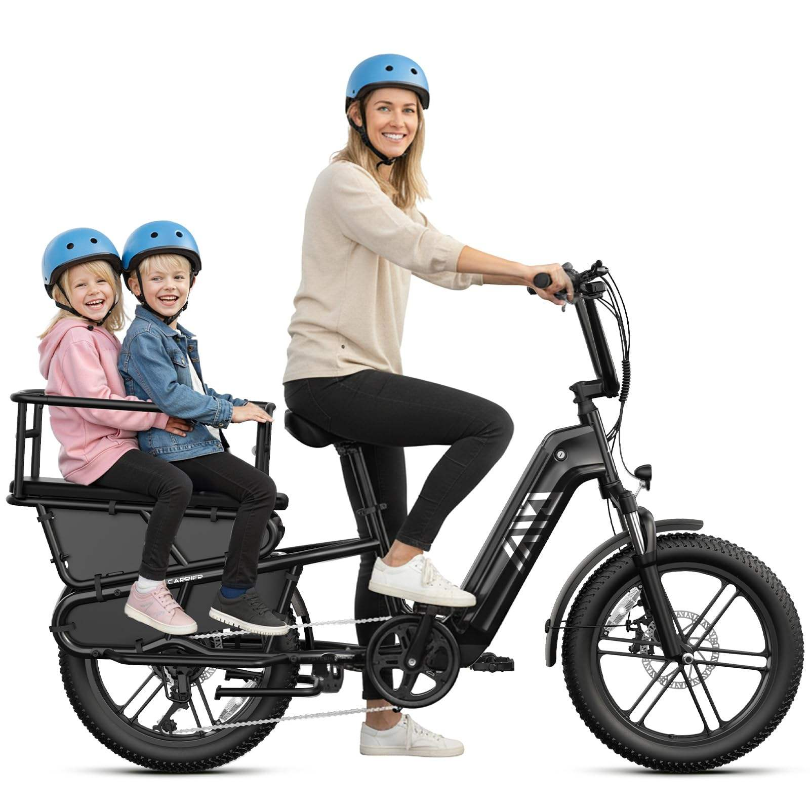EU Warehouse Electric City Bike Hybrid Cargo Bike with Kids Seat for 2 Children with Safety Bars and Footrests for Rear Seat