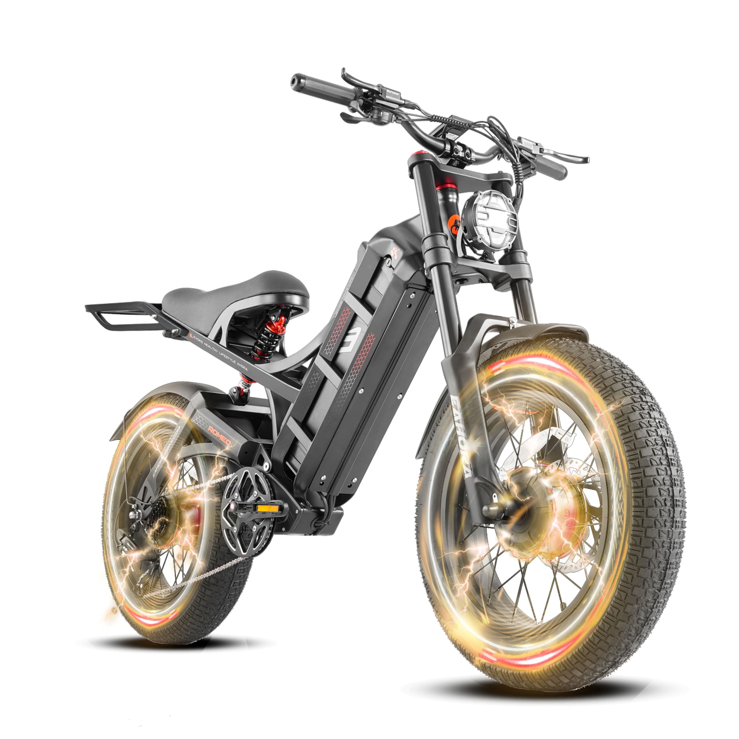 Eahora Romeo II Custom 200w 52v Electric Bike 60Ah Long Range Fatire Dual Motor Steel Frame City Dirt Mountain