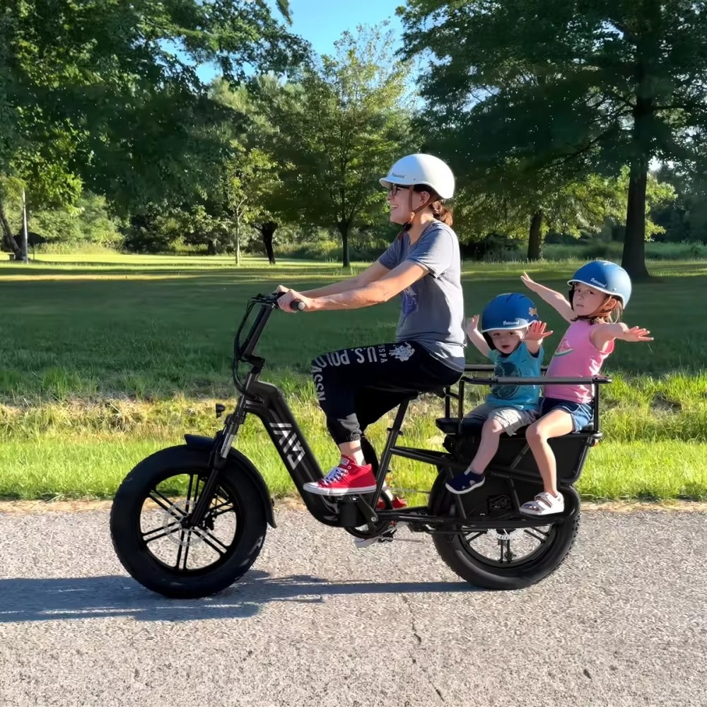 EU Warehouse Electric City Bike Hybrid Cargo Bike with Kids Seat for 2 Children with Safety Bars and Footrests for Rear Seat