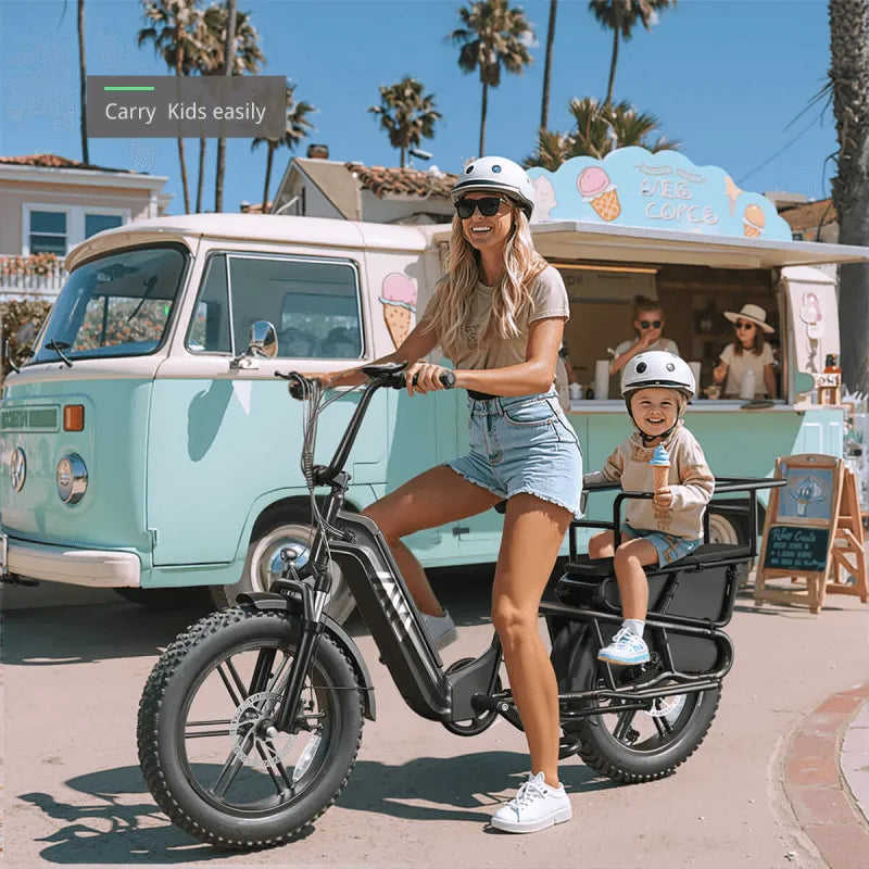 EU Warehouse Electric City Bike Hybrid Cargo Bike with Kids Seat for 2 Children with Safety Bars and Footrests for Rear Seat