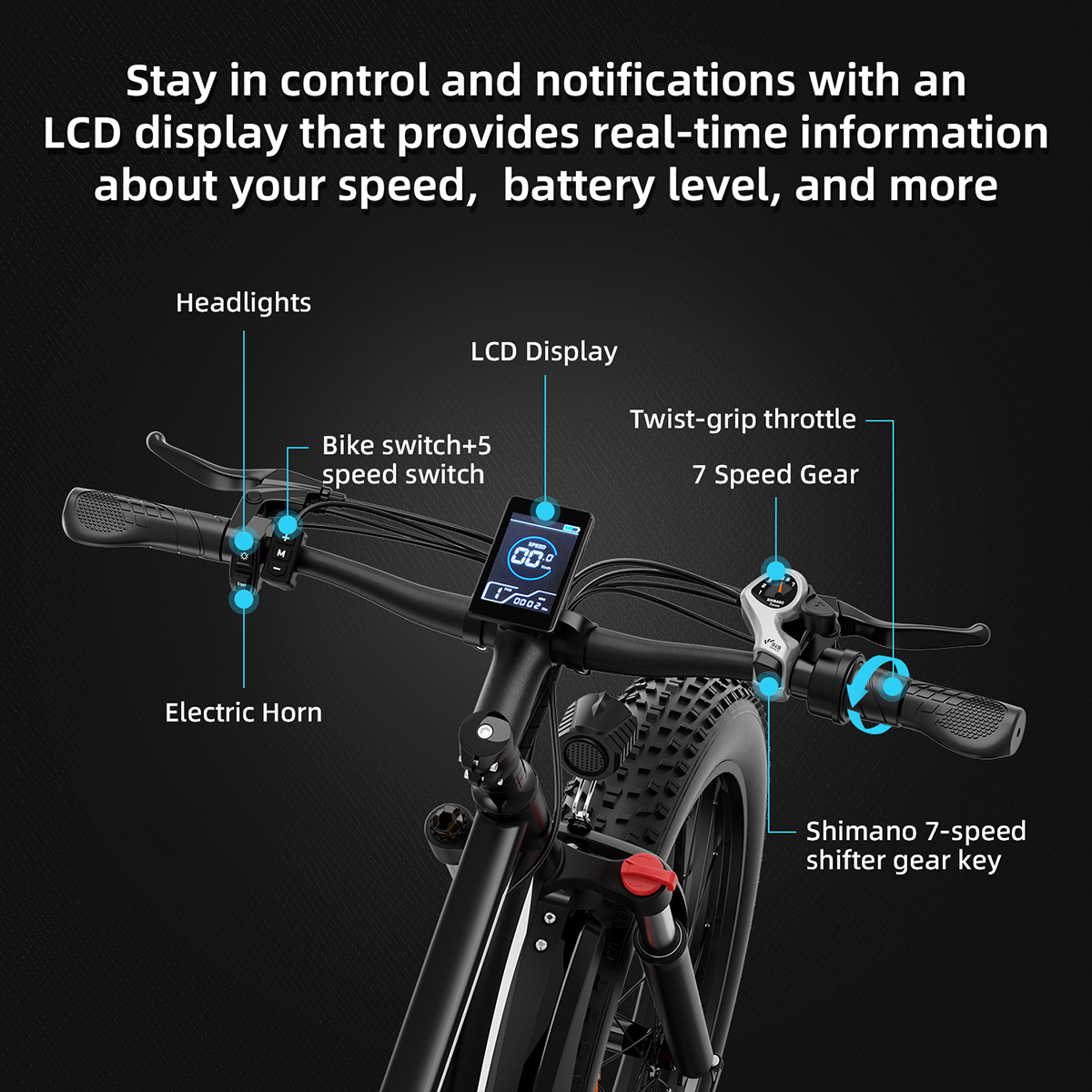 Full Suspension Fat Tire E Bike 1000w Motor 7-speed High Speed Adventure Electric Bikes with Date Display Screen