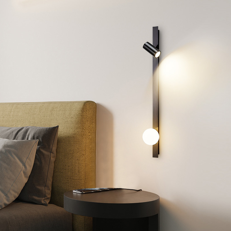 Minimalist Long Strip Wall Lamp with Rotatable Reading Light, Ambient Wall Sconce for Living Room, Hotel, Homestay & Bedroom