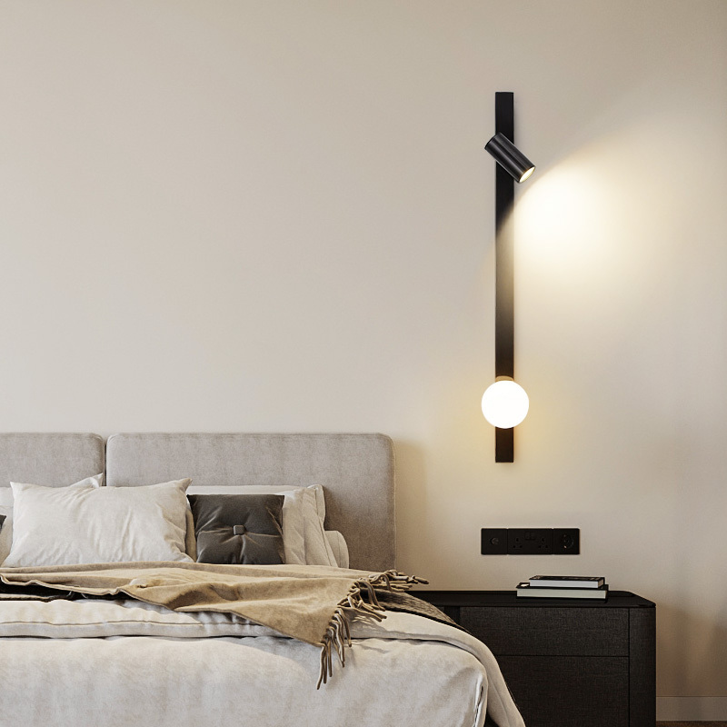Minimalist Long Strip Wall Lamp with Rotatable Reading Light, Ambient Wall Sconce for Living Room, Hotel, Homestay & Bedroom