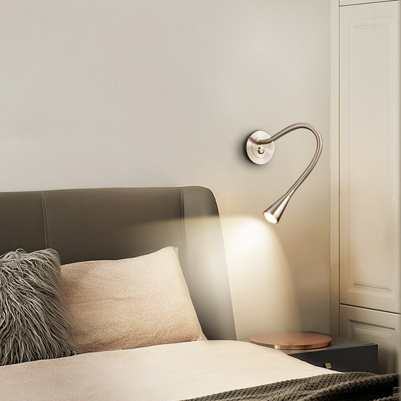 Tapered Hose Modern Simple LED Bedside Reading Light, 360° Adjustable Angle Wall Lamp for Hotel Rooms and Bedrooms