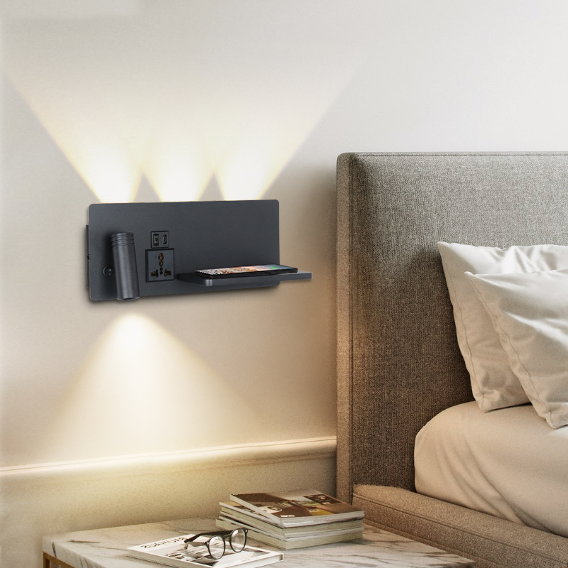Hotel wall lamp with USB reading light, bedroom bedside light, ambient light and wireless charging